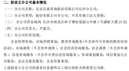 信索咨詢?cè)O(shè)立北京信索咨詢股份長(zhǎng)沙分公司，拓展社會(huì)經(jīng)濟(jì)咨詢服務(wù)布局